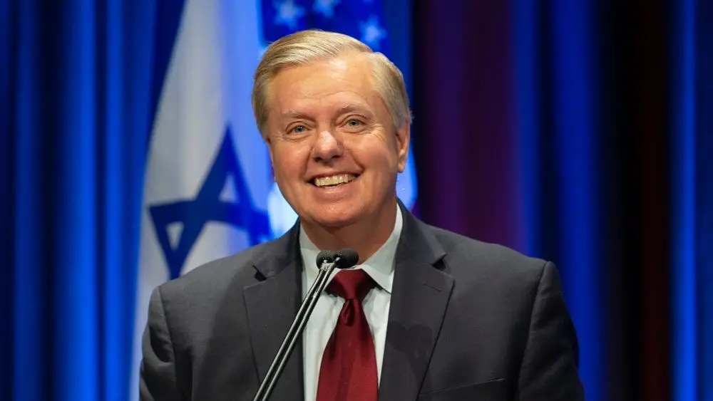 US Senator Lindsey Graham speaks during 7th Annual Jerusalem Post Conference at Marriott Marquis Hotel New York^ NY - April 29^ 2018