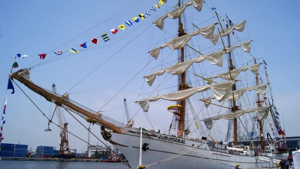 Mexican Navy Training High Mast Sailing Ship " ARM Cuauhtemoc BE-01 " docked at the port of Tanjung Priok^ North Jakarta^ Indonesia^ 2 September 2024