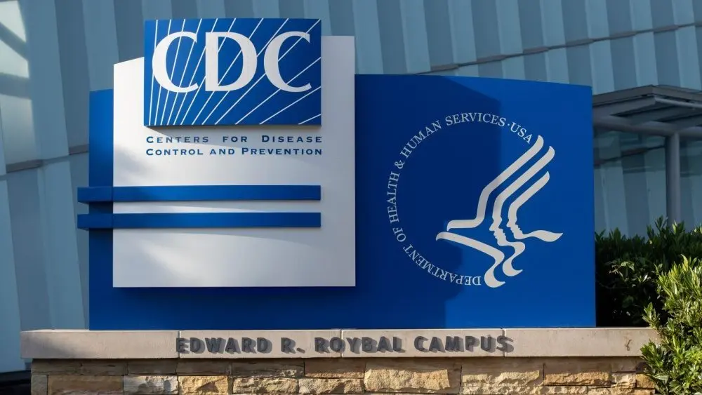 Closeup of the CDC logo seen at the Edward R. Roybal campus^ the headquarters of the Centers for Disease Control and Prevention (CDC) in Atlanta^ Georgia.