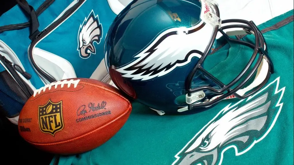 NFL Philadelphia Eagles club equipment ^ ball^ helmet^ jersey and bag^ product shot