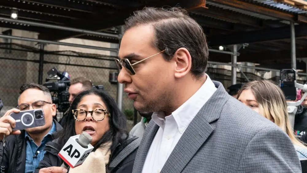 Congressman George Santos attends pro-Trump supporters rally at New York criminal court on April 4^ 2023
