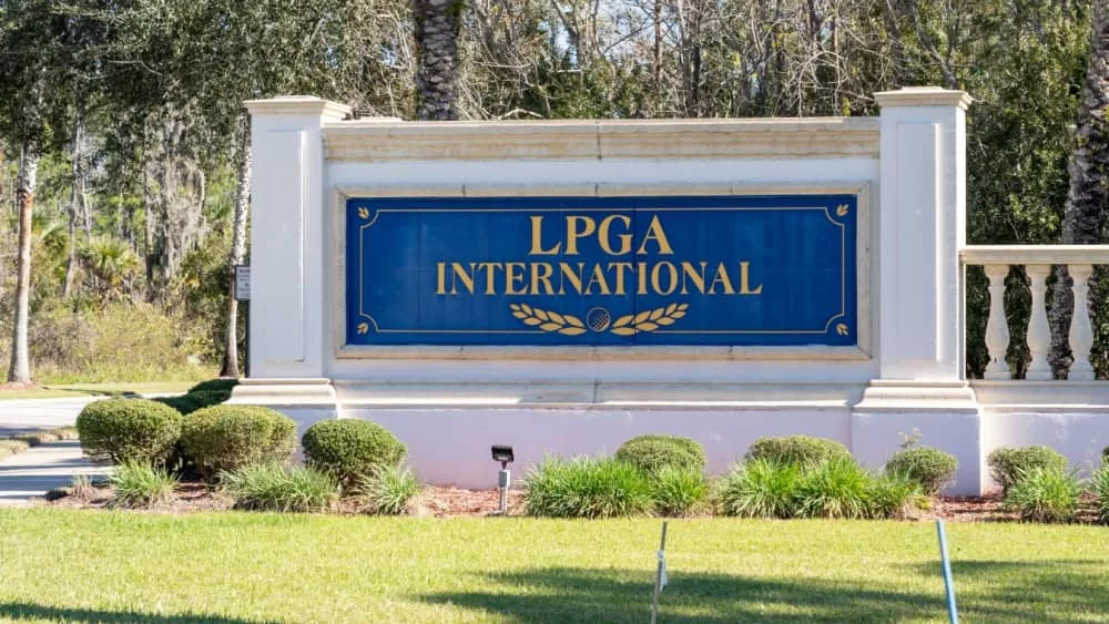 LPGA International sign is shown in Daytona Beach^ Florida^ USA. LPGA International is a golf club owned by the City of Daytona Beach. Daytona Beach^ Fl^ USA - January 17^ 2022