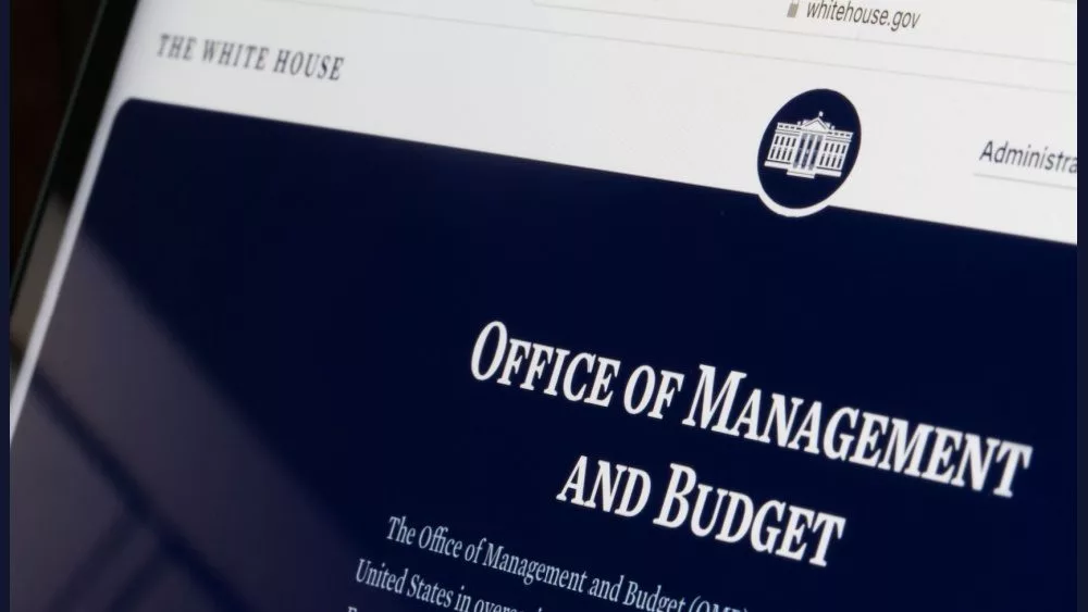 Closeup of the webpage of the Office of Management and Budget (OMB) seen on the White House's website on a computer.