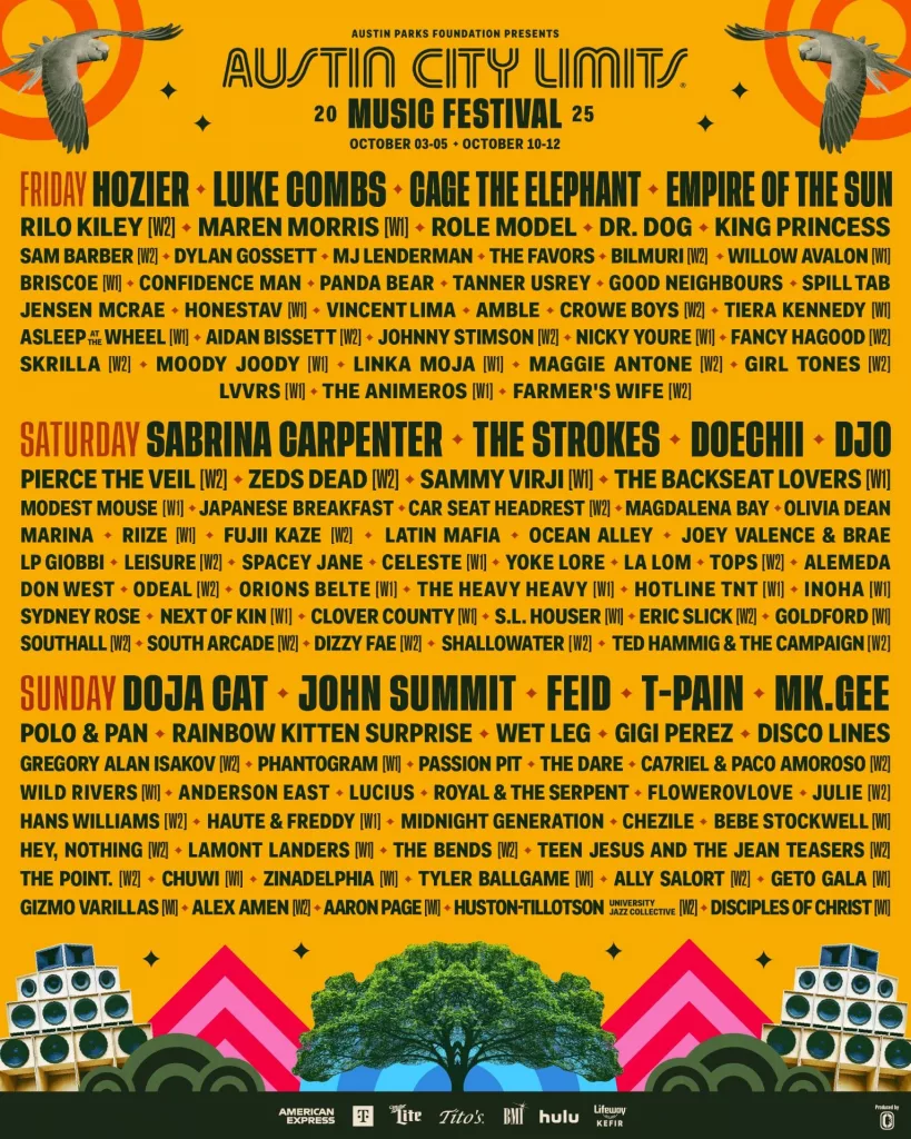 ACL Festival 2025 Lineup by day at Zilker Park Austin City Limits Festival 