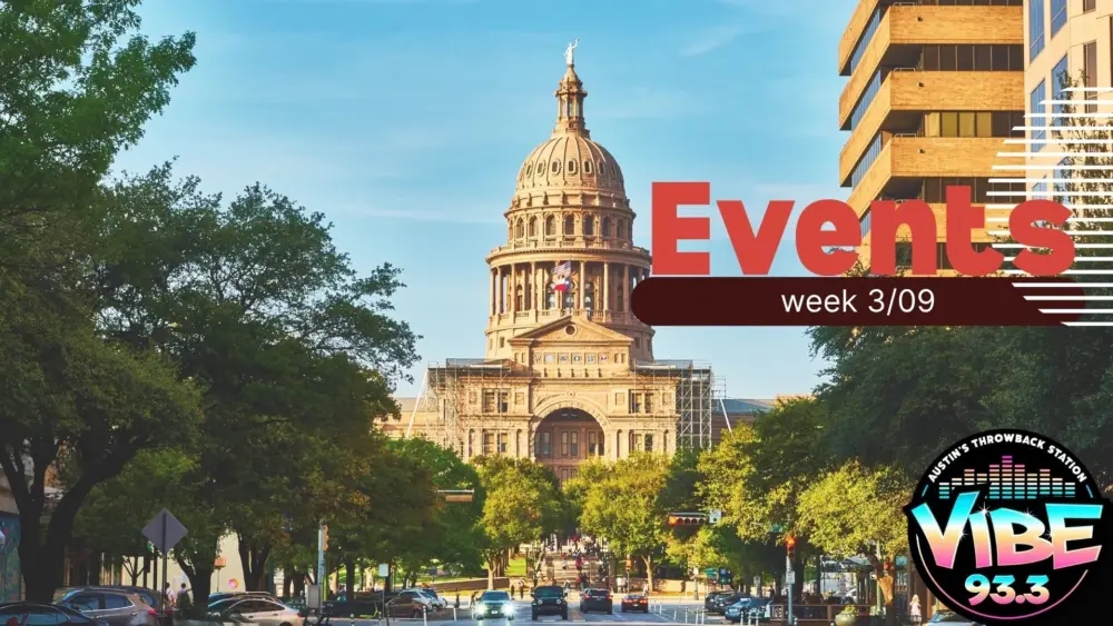 Texas Capitol Background photo with events text and vibe logo
