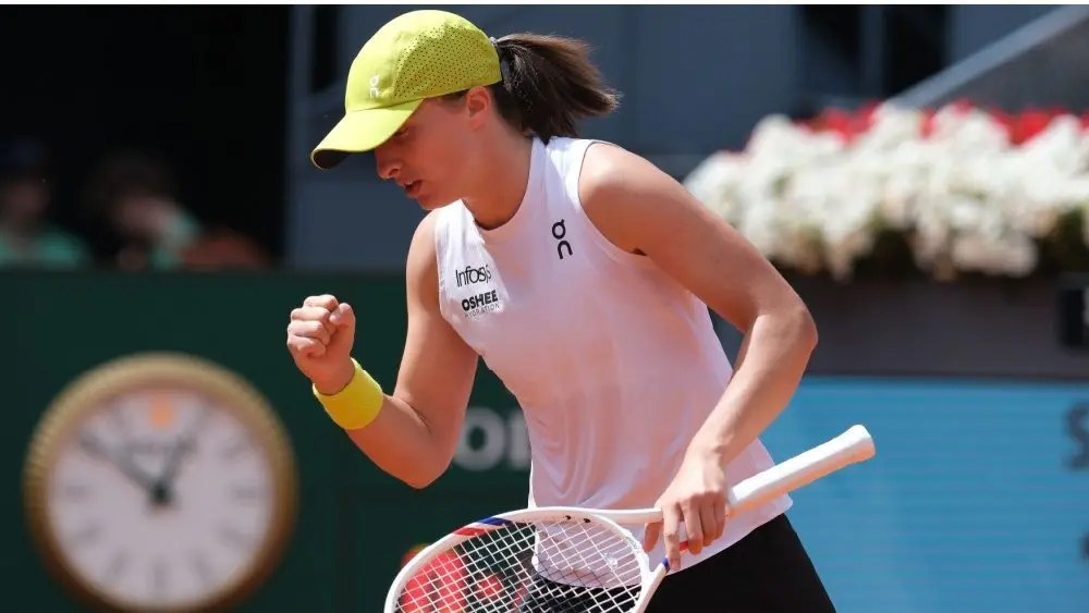 Iga Świątek of Poland in action the Mutua Madrid Open at La Caja Magica on April 29^ 2025 in Madrid^ Spain