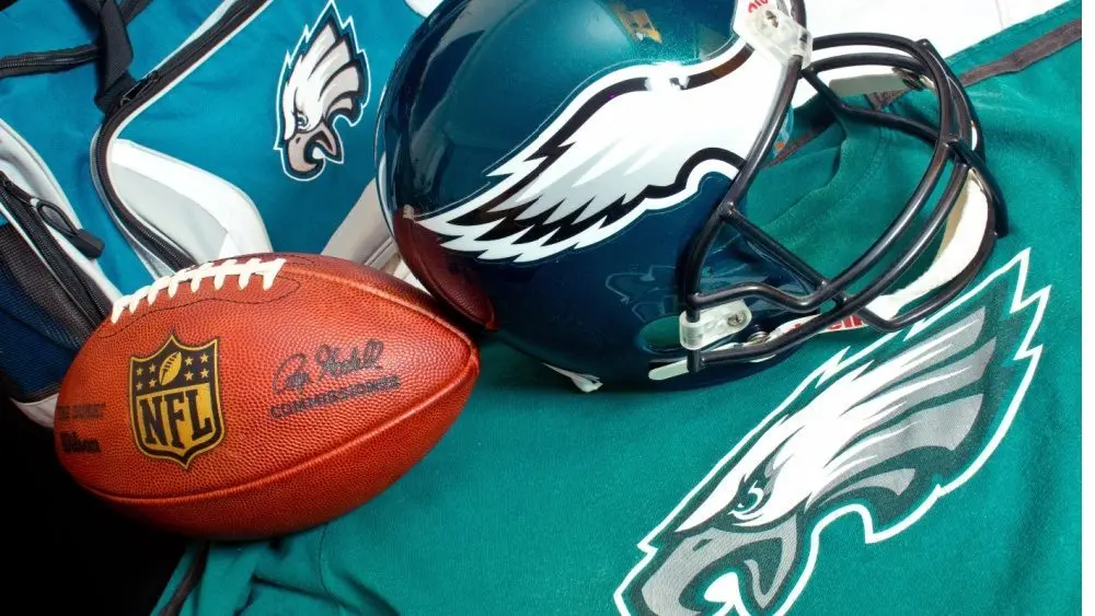 NFL Philadelphia Eagles club equipment ^ ball^ helmet^ jersey and bag^ product shot
