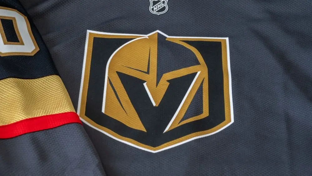 Detail of the Vegas Golden Knights jersey. The Golden Knights are a NHL hockey team. Calgary^ Alberta - September 26^ 2024