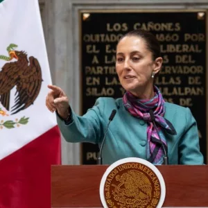 Claudia Sheinbaum Pardo^ president of Mexico at a press conference after the CEO Dialogue meeting at the National Palace. Mexico City^ Mexico October 15 2024