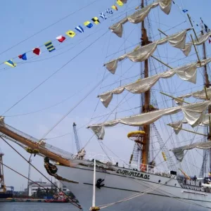 Mexican Navy Training High Mast Sailing Ship " ARM Cuauhtemoc BE-01 " docked at the port of Tanjung Priok^ North Jakarta^ Indonesia^ 2 September 2024