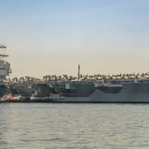 The United States Navy aircraft carrier USS Gerald R. Ford docked in Split^ Croatia on 27 June^ 2023.