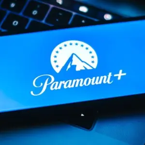 Paramount plus logo on smartphone screen. Rostov-on-Don^ Russia - November 15 2021