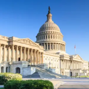 United States US Capitol Building as seen from Independence Avenue in Washington^ DC in spring.