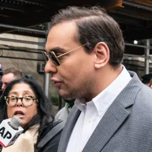 Congressman George Santos attends pro-Trump supporters rally at New York criminal court on April 4^ 2023