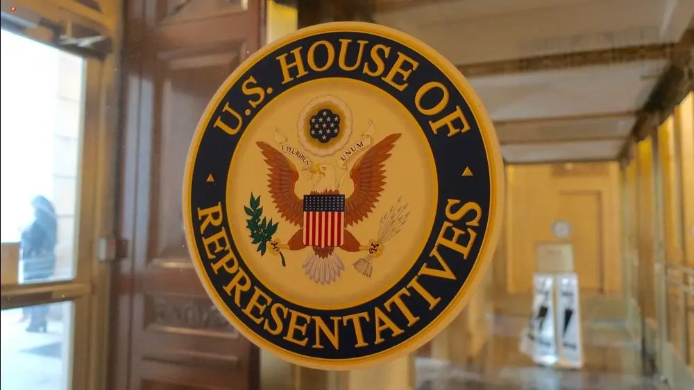 US HOUSE OF REPRESENTATIVES - sign seal emblem at HOUSE OFFICE BUILDING WASHINGTON^ DC - APRIL 26^ 2019