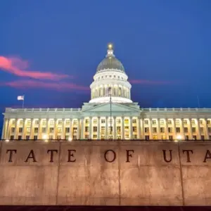 Utah State Capitol building in Salt Lake City in Utah USA at sunset