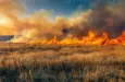 a-roaring-wildfire-spreads-rapidly-through-dry-grassland-under-a-dramatic-sunset-sky-photo