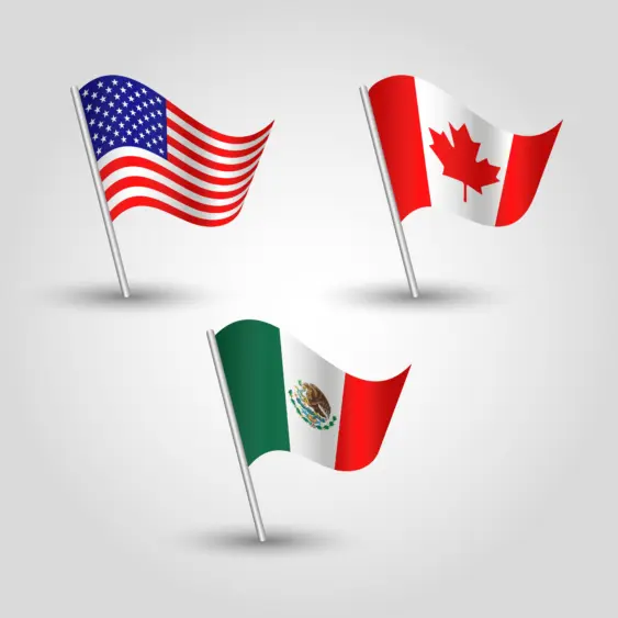 vector-set-of-three-waving-american-canadian-and-mexican-flags-on-silver-pole-icon-of-states-the-united-states-of-america-mexico-canada-agreement-usmca