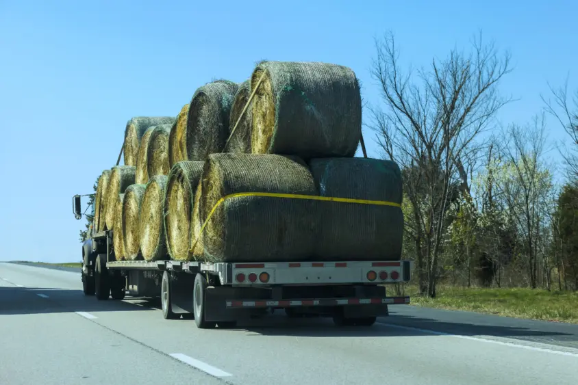 truck-transports-large-hay-bales-on-rural-highway-in-countryside