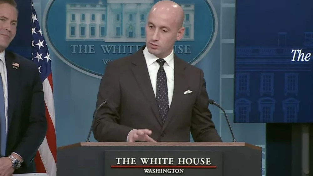 White House Deputy Chief of Staff Stephen Miller speaks with reporters on Thursday, Feb. 20, 2025. Courtesy of the White House