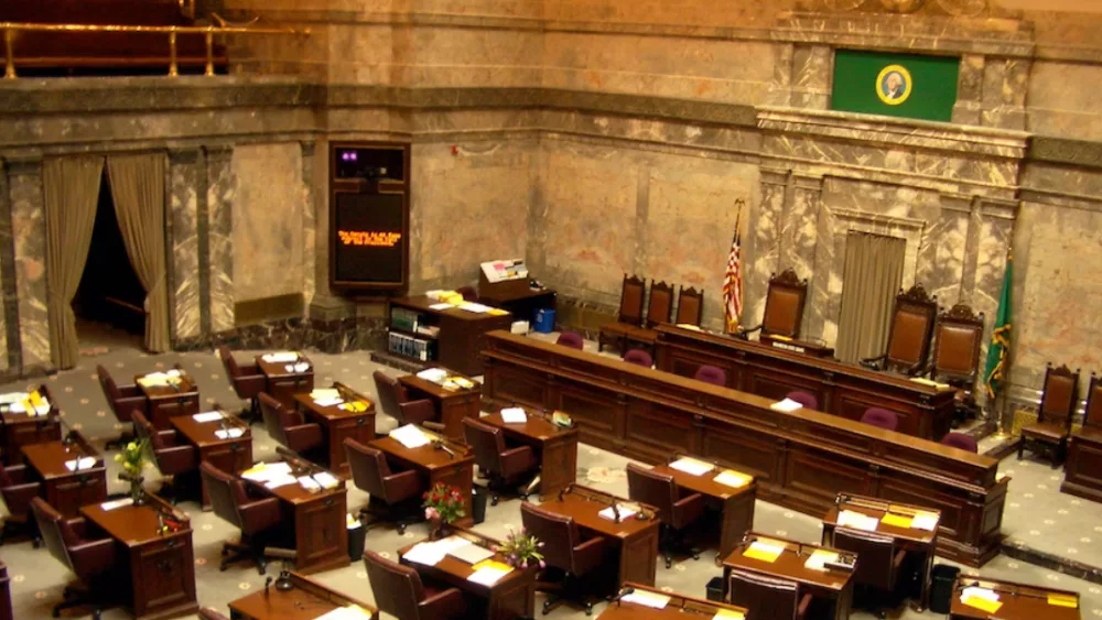 Washington State Senate chamber in the Washington State Capitol, Olympia, Washington.