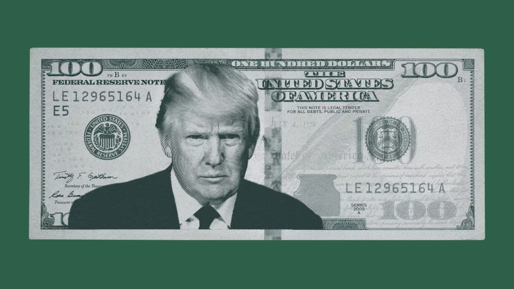 TCS - A mockup of a hypothetical $100 bill, Donald Trump style.