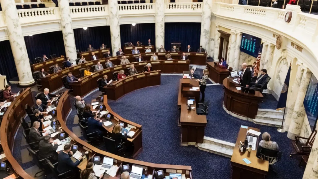 The Idaho House of Representatives in session at the State Capitol building in Boise on Jan. 23, 2024. (Otto Kitsinger for Idaho Capital Sun)