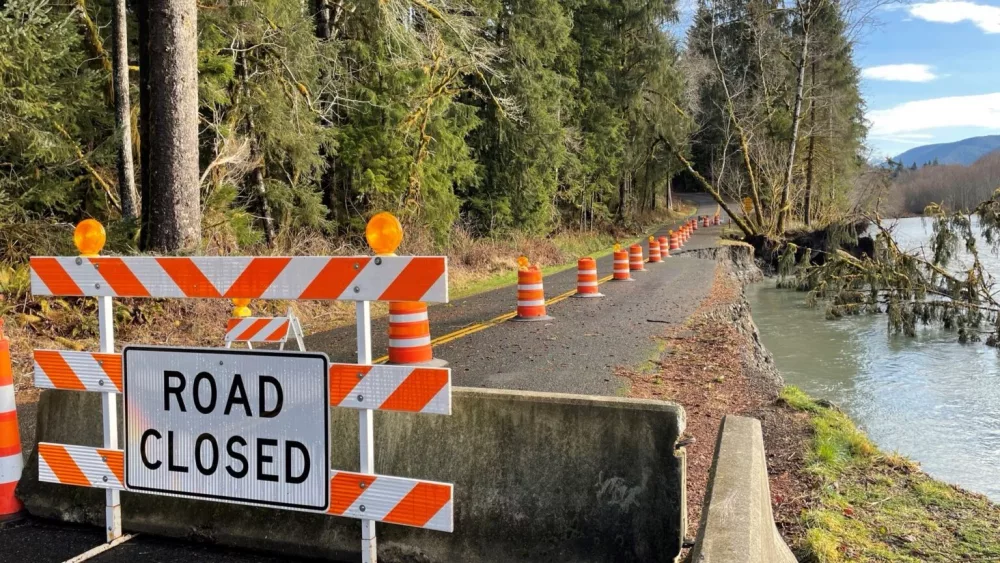 Heavy rain eroded part of Upper Hoh Road, closing it in December. (Photo courtesy of Jefferson County)