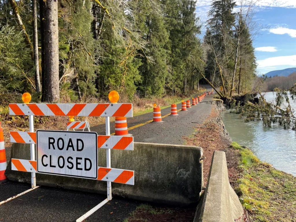 Heavy rain eroded part of Upper Hoh Road, closing it in December. (Photo courtesy of Jefferson County)