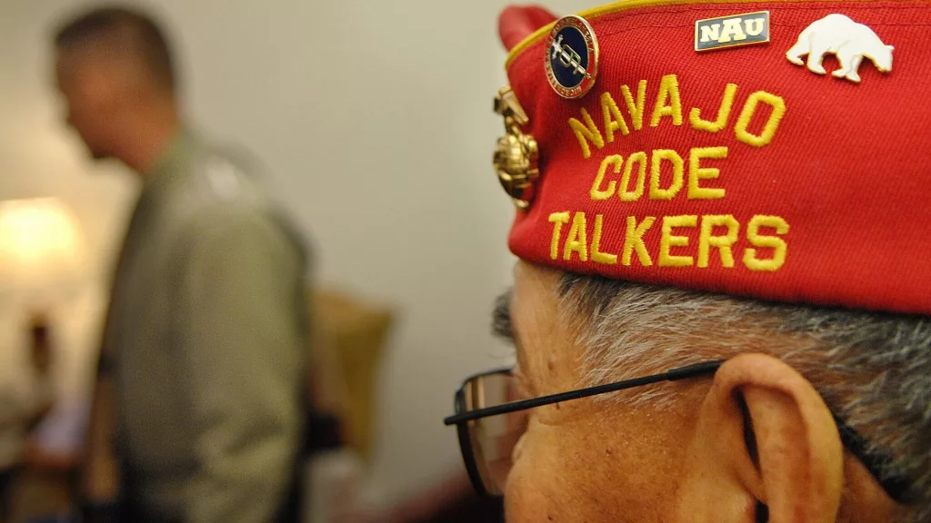 Navajo Code Talkers and their family members met with Chairman of the Joint Chiefs of Staff U.S. Marine Corps Gen. Peter Pace at the Pentagon, Aug. 10, 2007. (Photo by U.S. Air Force Staff Sgt. D. Myles Cullen/Public domain)