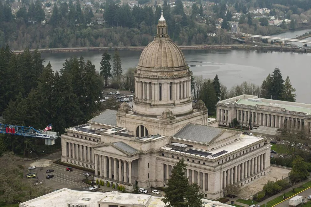 The Washington State Capitol complex in Olympia on January 9, 2025. (David Ryder for Cascade PBS)