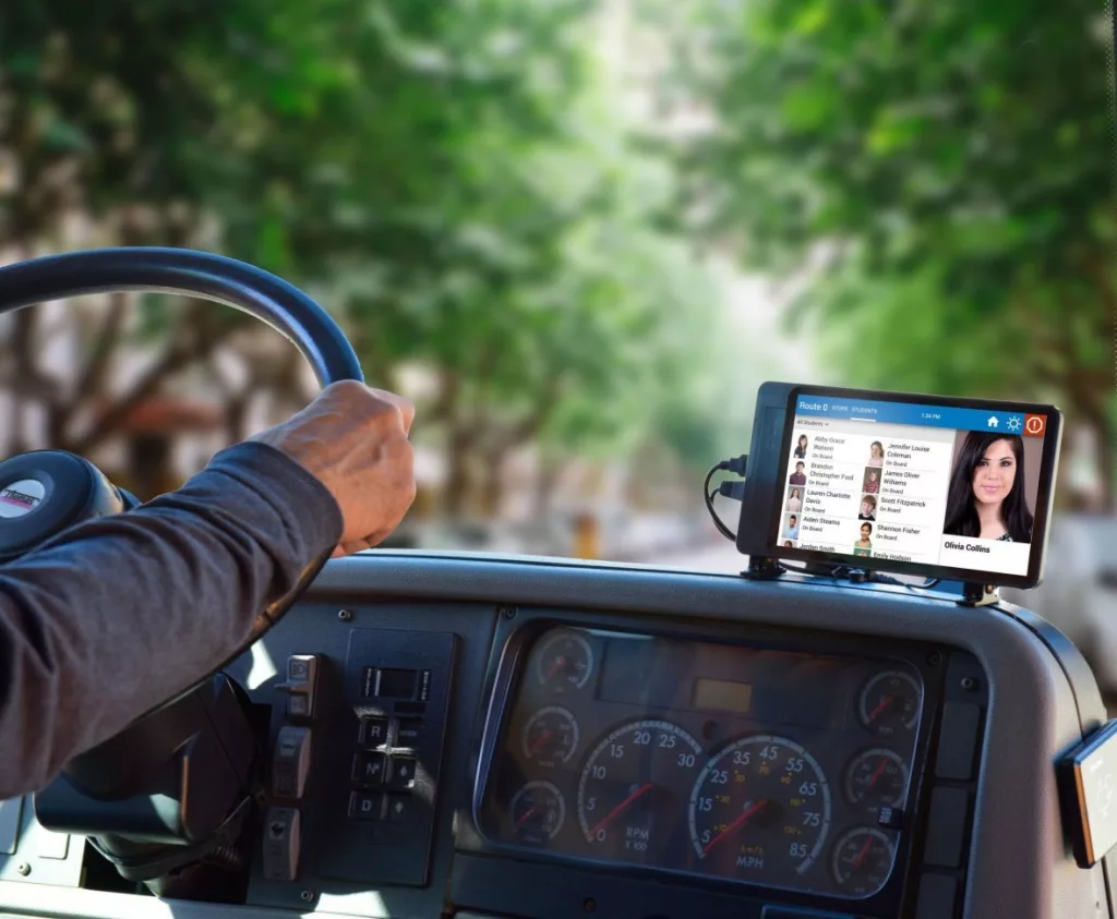 The new technology will allow bus drivers to see names and photos of who they are picking up at each stop. (Photo courtesy of Transportant)