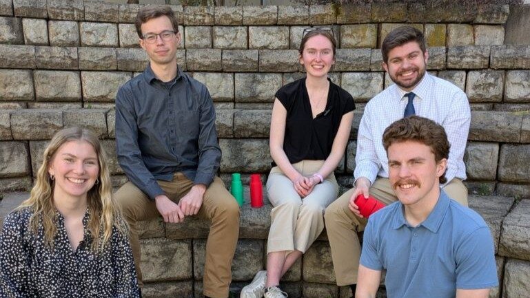 The student team, including (left–right) Alexis Williams, Justin Godin, Reagan Dodge, Adam Berg, and Kelson Peters. 