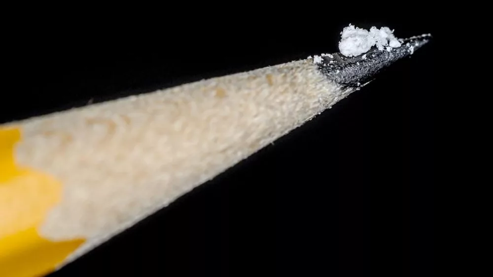 According to the U.S. Drug Enforcement Administration, the 2 mg of fentanyl sitting on the tip of this pencil is enough to kill the average person. U.S. Drug Enforcement Administration