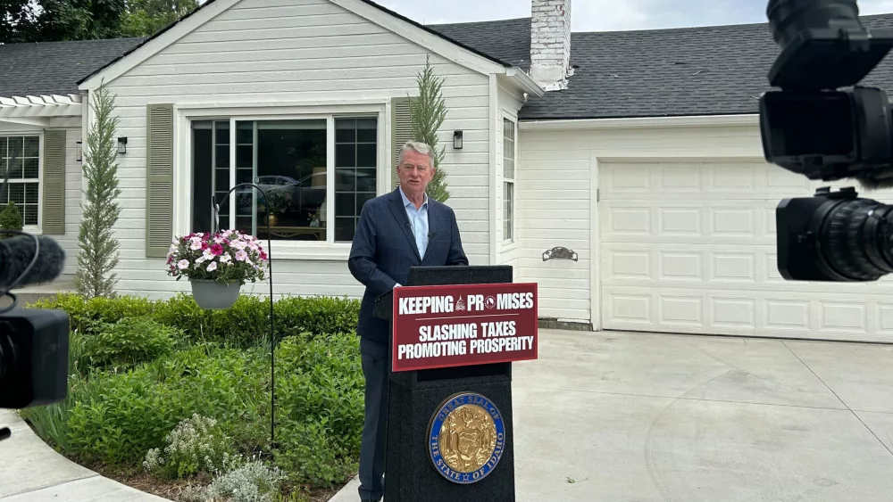 In a news conference in Nampa, Idaho Gov. Brad Little recapped the 2025 legislative session, touting $400 million in tax cuts. (Kyle Pfannenstiel/Idaho Capital Sun)