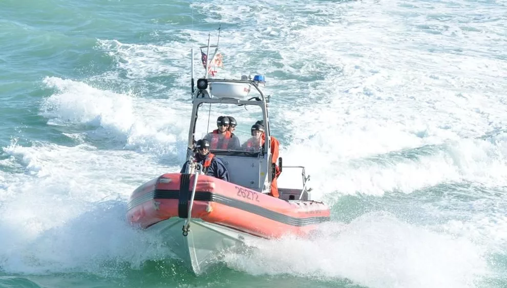 A Coast Guard Cutter Alert Over-the-Horizon Cutter Boat crew returns to the cutter after conducting small boat operations off the coast of Pensacola Florida on March 11, 2025. Alert's crew conducted a 55-day maritime border security patrol to counter illegal fishing in the Gulf of America. By Ensign David Tran | U.S. Coast Guard photo