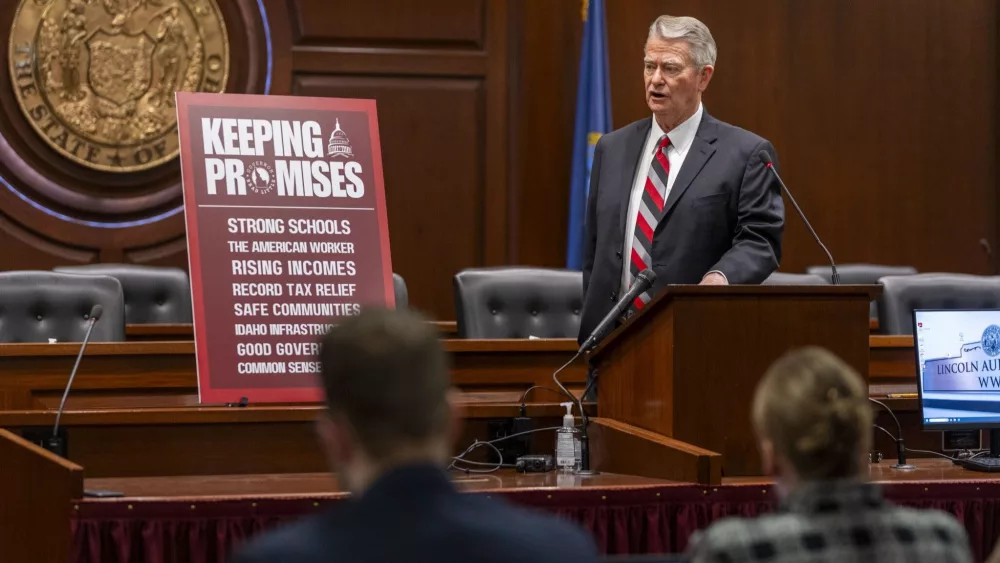 Idaho Gov. Brad Little gives a press conference after delivering his annual State of the State address on Jan. 6, 2025, in the Lincoln Auditorium in the Idaho Capitol. (Pat Sutphin for the Idaho Capital Sun)