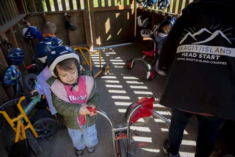 Isabella Jimenez, 3, plays at the Sue Krienan Early Learning Center, Skagit/Island Early Head Start Program. In Washington, Head Start serves about 15,000 children. (Ting-Li Wang for Cascade PBS)