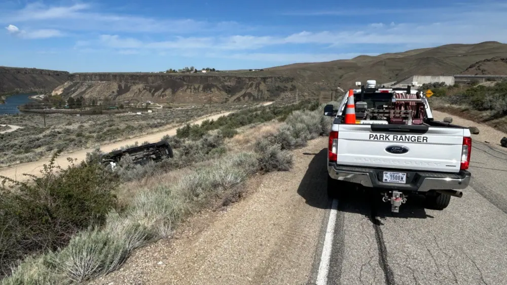 U.S. Army Corps of Engineers, Walla Walla District staff at Lucky Peak Dam and Lake, respond to a vehicle rollover, April 23. -Photo by: Marcy Sanchez
