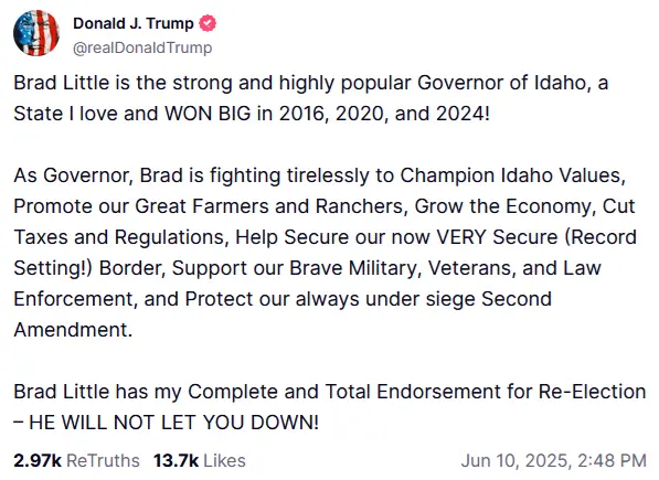 Trump post on Brad Little