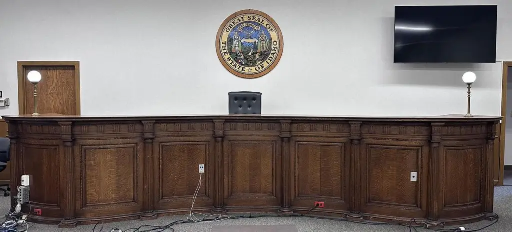 The historic bench awaits its move out of Nez Perce County's old courthouse.