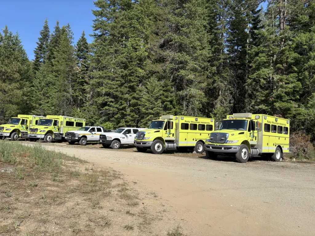 Four hotshot crews are staffing the Post Fire, including Ruby Mountain, Flathead, Cedar City, and Vale. Photo Credit: Kim Smolt, PIO