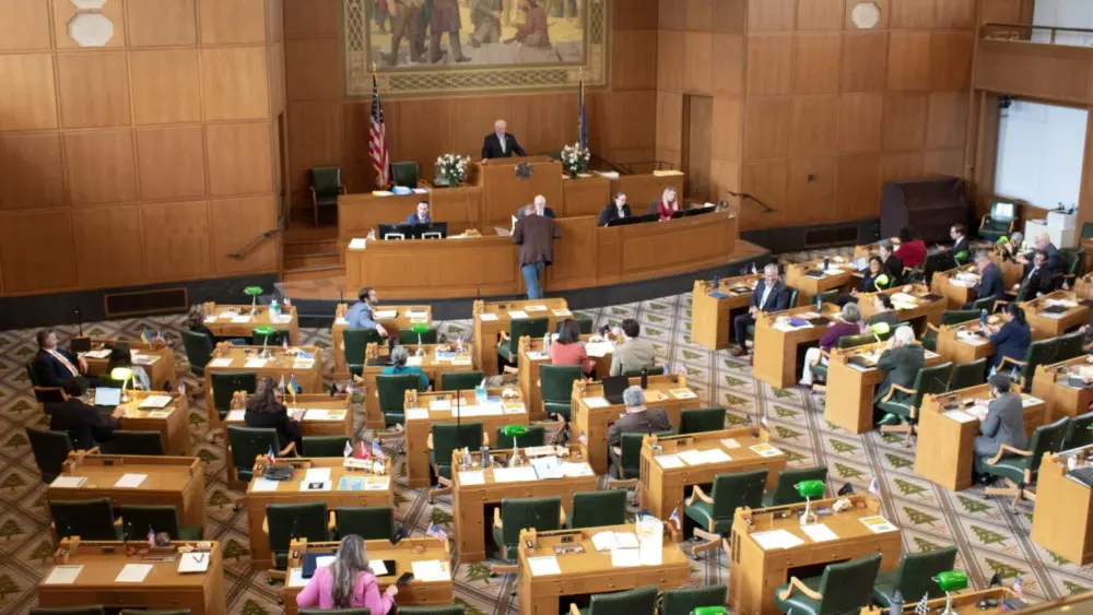 The Oregon House of Representatives chamber is located in the west wing of the Oregon State Capitol in Salem. (Mia Maldonado / Oregon Capital Chronicle)