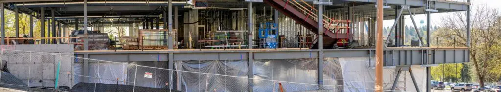 Construction of Schweitzer Engineering Hall continues on the Pullman campus. (Photo by Dean Hare, WSU Photo Services)