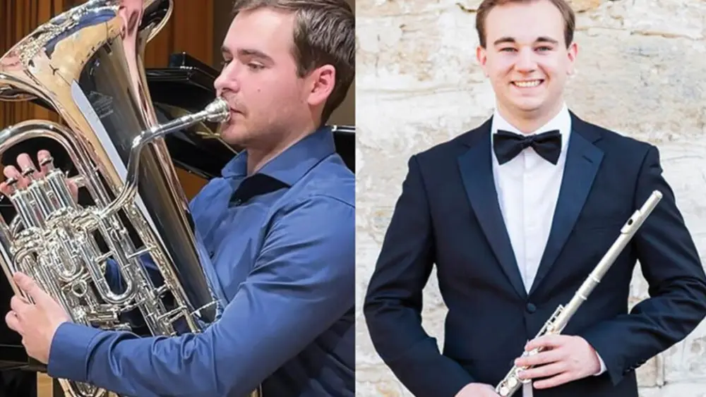 Left to right: Carter Mitchell (euphonium) and Jordan Slaughter (flute).