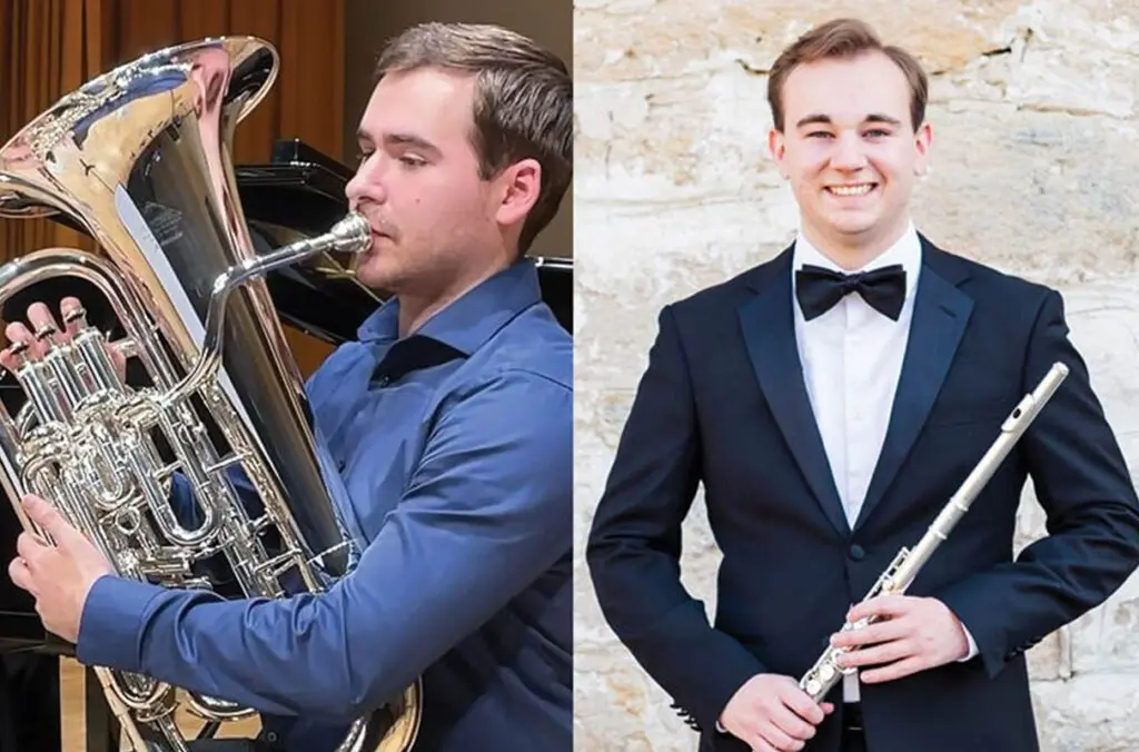 Left to right: Carter Mitchell (euphonium) and Jordan Slaughter (flute).