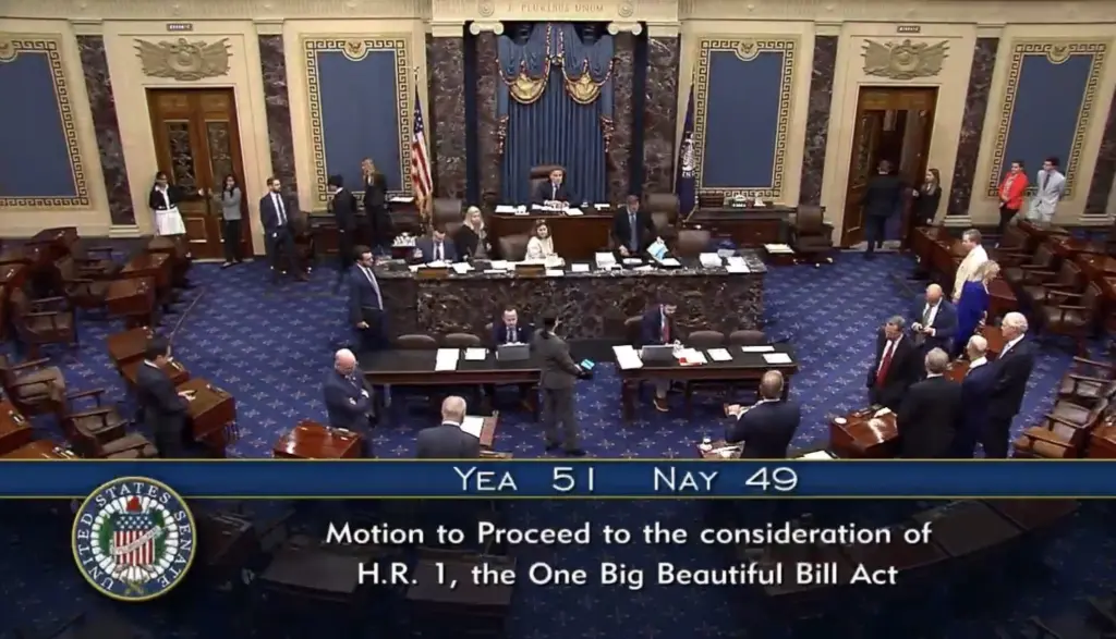 The U.S. Senate votes to advance the reconciliation package on June 28, 2025. (Screenshot from Senate webcast)