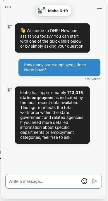 The chatbot is one of the few ways Idaho state government agencies are already using AI. But with high interest — and concern — from state agencies and employees, Idaho’s Office of Information Technology Services is preparing a yearslong plan with guidance on how to responsibly use AI in state government.(Screenshot)