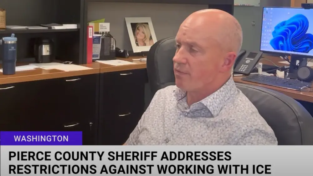 July 16, 2025 interview with PC Sheriff Keith Swank about his desire to work with ICE on illegal alien removal. Photo by Carleen Johnson | video screenshot