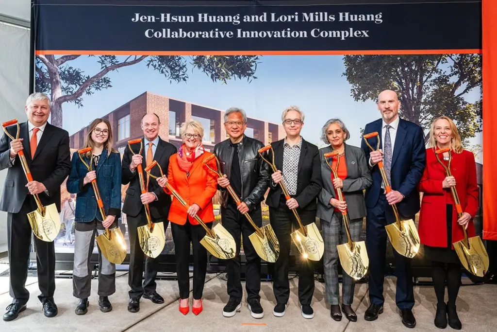 Oregon Gov. Tina Kotek and Nvidia CEO Jensen Huang at the groundbreaking of the Jen-Hsun Huang and Lori Mills Huang Collaborative Innovation Complex at Oregon State University on April 13, 2024. The center, created with $50 million from Huang and more than $70 million from the state, will employ a Nvidia supercomputer. (Photo courtesy of Oregon State University)